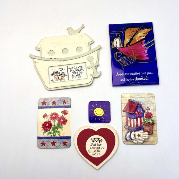 6 Piece Magnet Set Christian Quotes Folk Art Patriotic Inspirational Fridge Deco - Picture 1 of 9